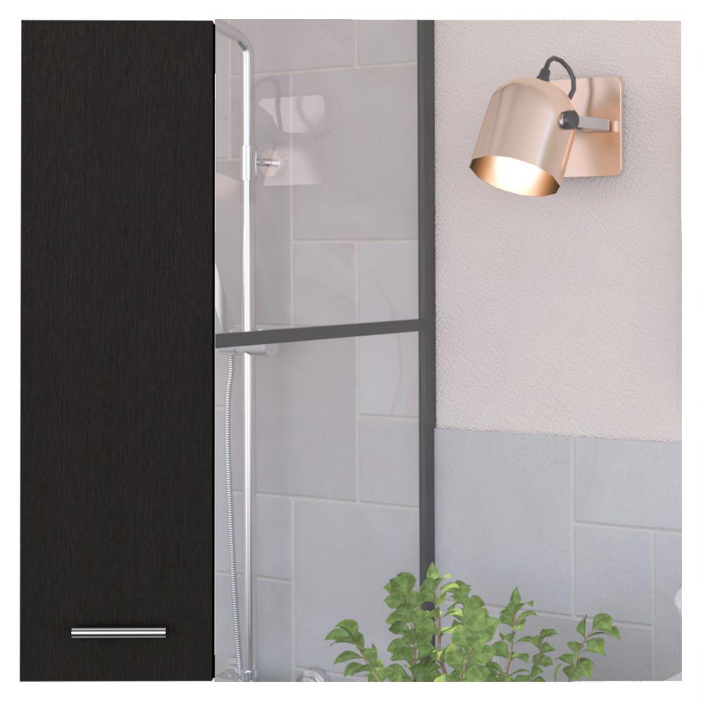 DEPOT E-SHOP Harbor Medicine Cabinet, Mirror Four Internal Shelves, One-Door Cabinet-Black, For Bathroom. Picture 2
