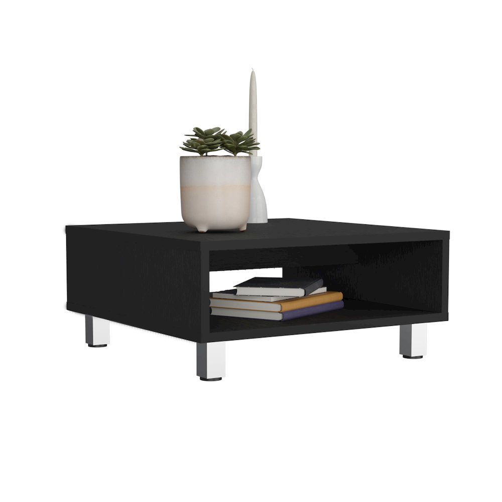 Chiniak Coffee Table, 1 shelf, 4 legs, Black. Picture 5