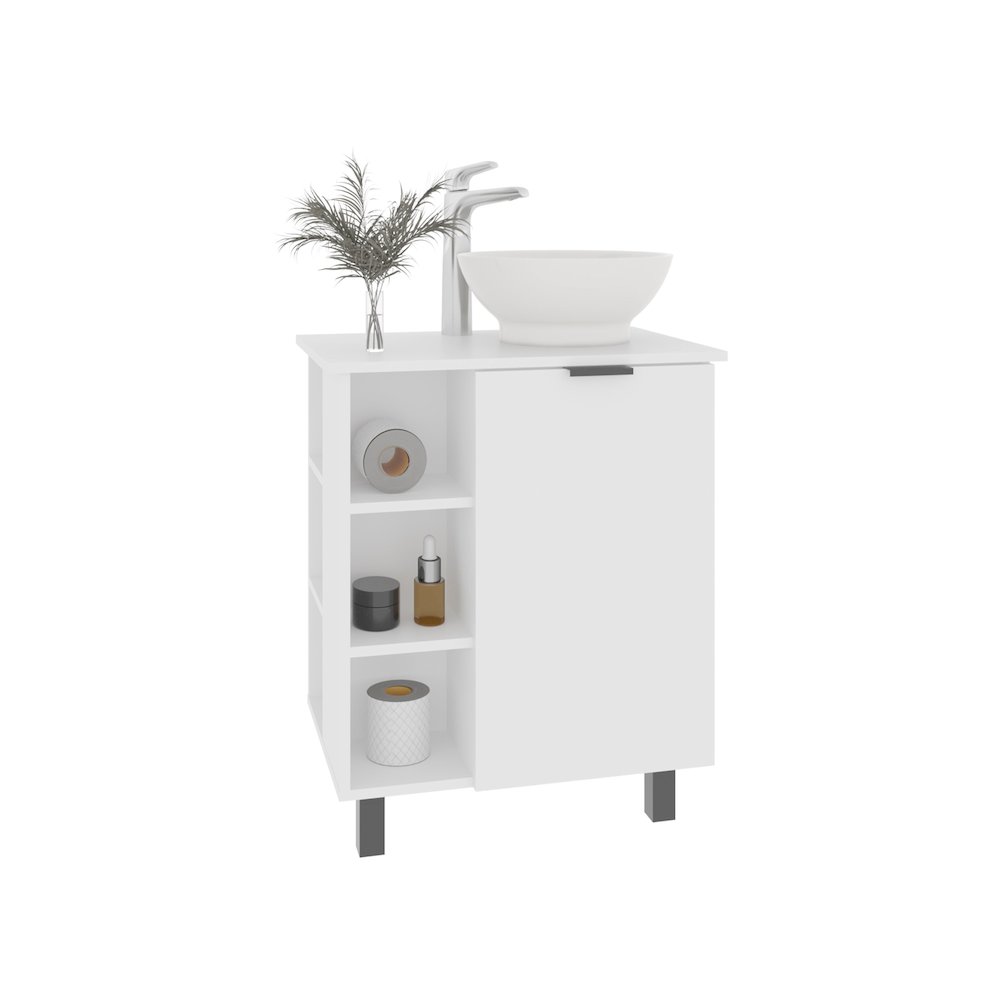 Dobson Vanity Sink, 1 Door, 4 Legs, 5 Shelves, White. Picture 3