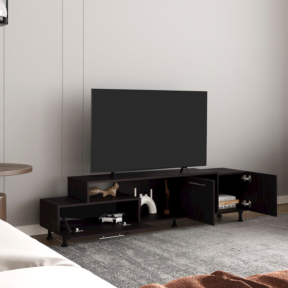 Olmitz Tv Stand, 3 Doors, 1 Shelf, 50" TV Capacity, Black Wengue. Picture 7
