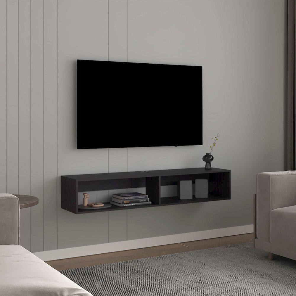 Lakes TV Stand with 2 Shelves, Black Wengue. Picture 5