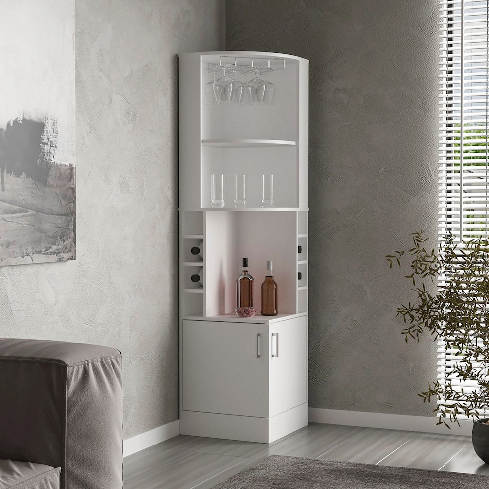 Cairo Corner Bar Cabinet with Double Door Cabinet, Glass Rack. Picture 6