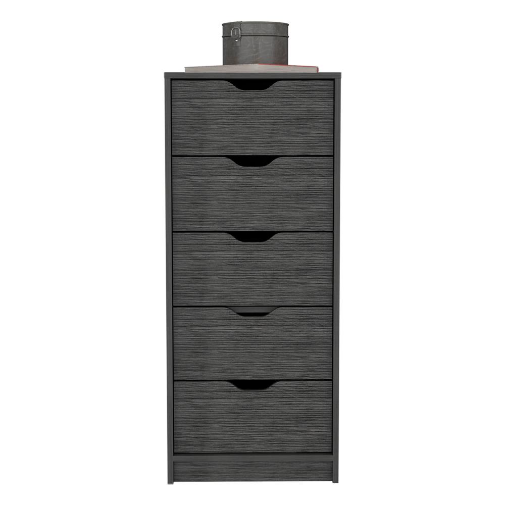 5 Drawers Narrow Dresser, Slim Storage Chest of Drawers, Smokey Oak -Bedroom. Picture 4
