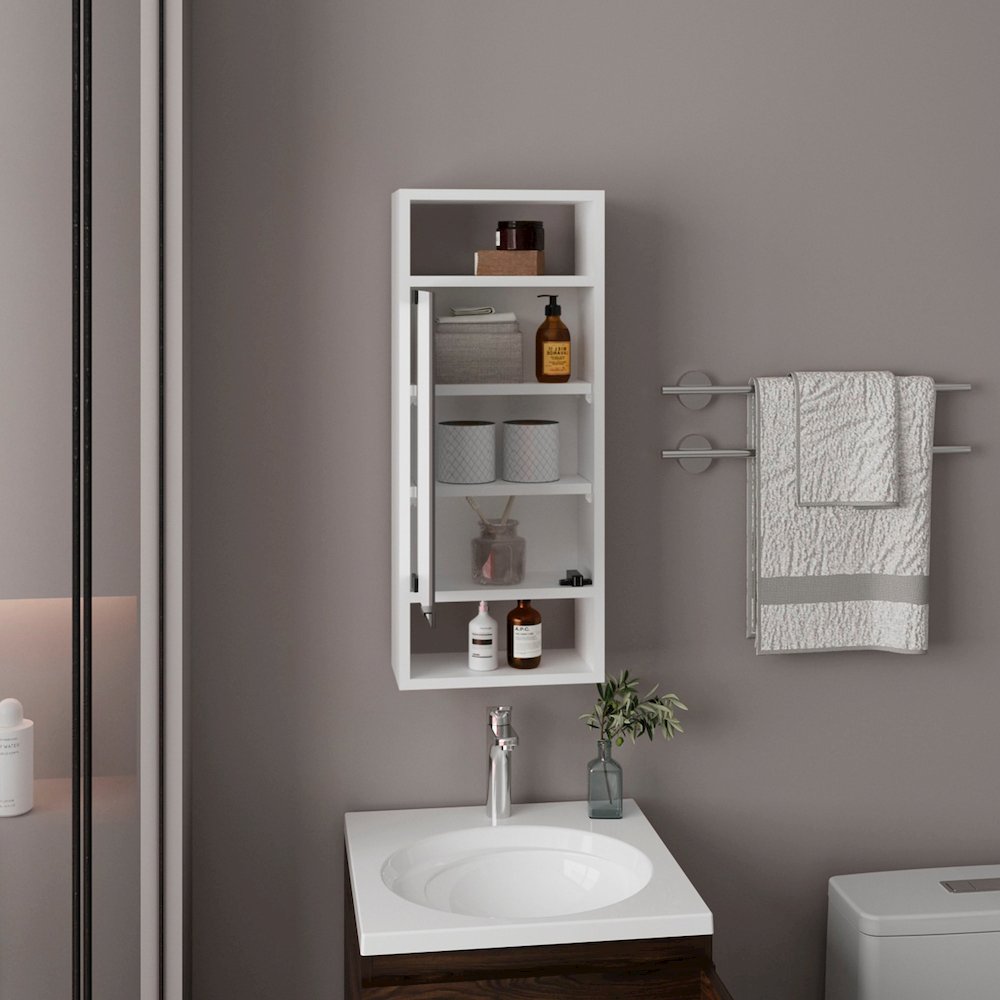 Sayre Medicine Cabinet, 1 Door, 5 Shelves, 1 Mirror, White. Picture 8