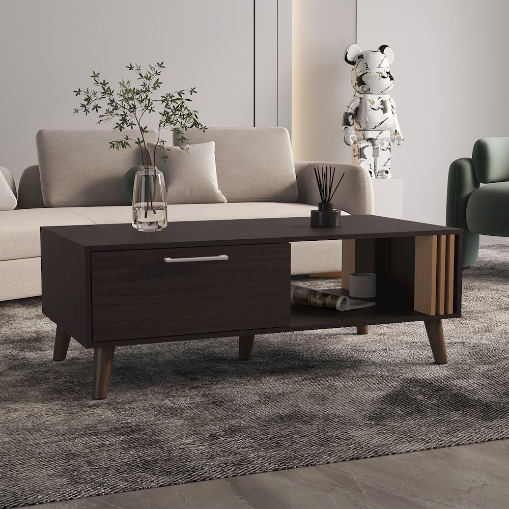 Lenoir Coffee Table, 1 Door, 1 Shelf, Black / Natural Oak. Picture 6