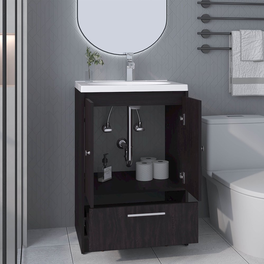 Olney Bathroom Vanity, 2 Doors, 1 Drawer, Black Wengue. Picture 8