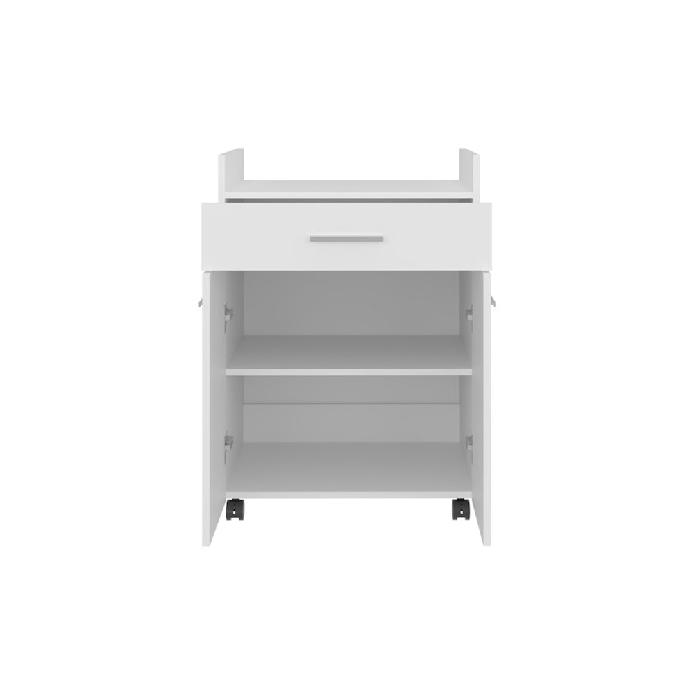 Epps Kitchen Cart, 2 Doors, 1 Drawer, 4 Wheels, 2 Shelves, White. Picture 2