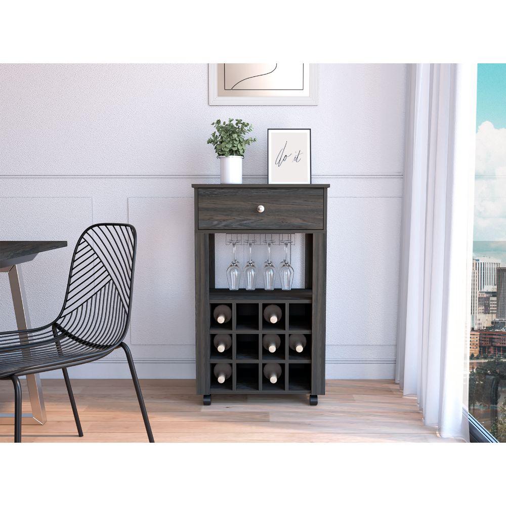 DEPOT E-SHOP Margh Bar Cart, Twelve Wine Cubbies, Four Legs, One Open Shelf, Countertop-Espresso, For Kitchen. Picture 1