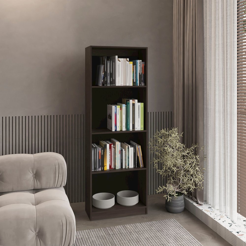 Vinton Bookcase with Spacious Tier-Shelving Design, Dark Walnut / Black Wengue. Picture 6