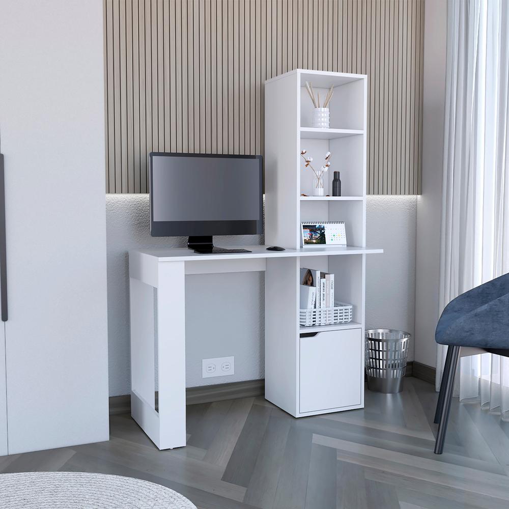 Ripley Writing Desk With Bookcase and Cabinet, White. Picture 5