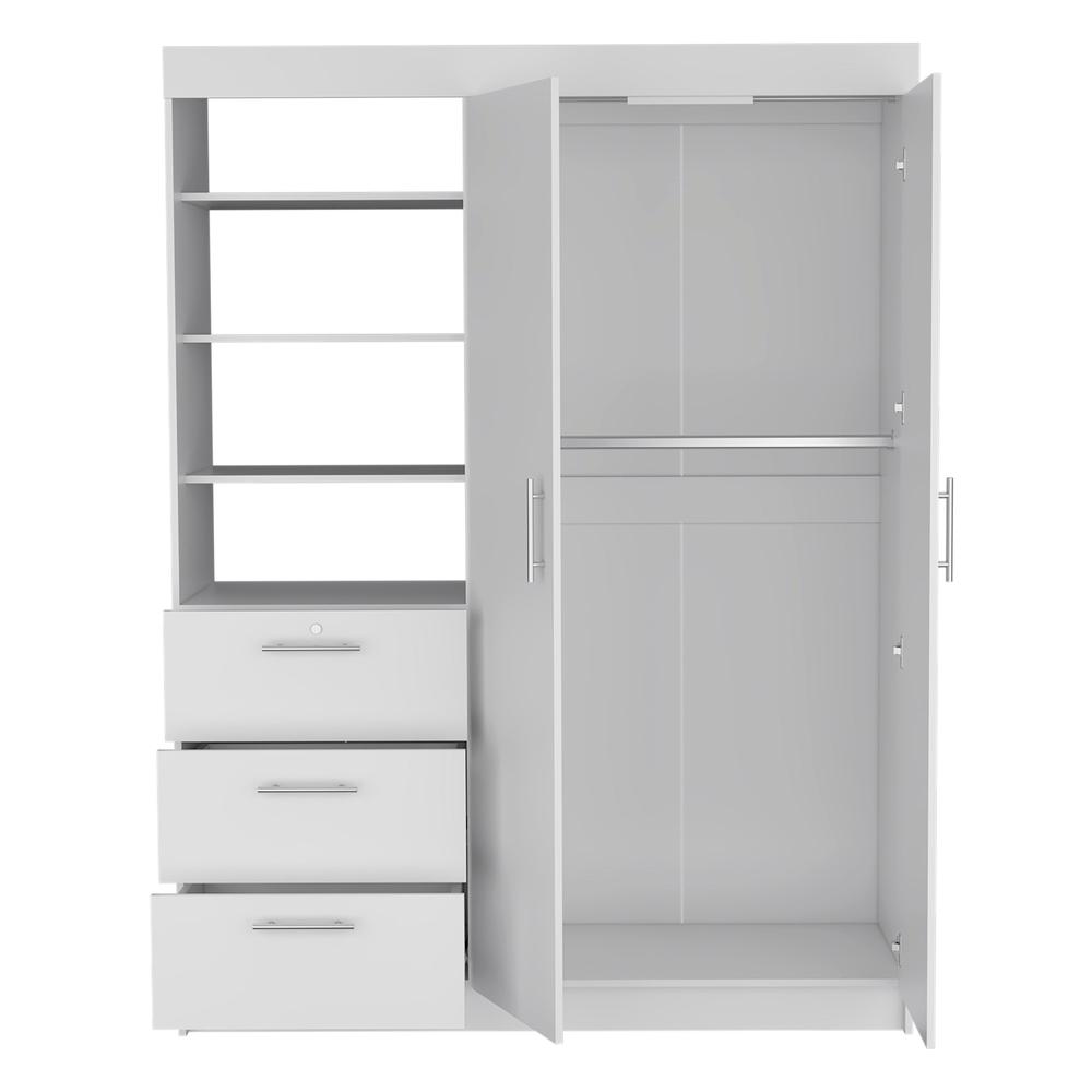DEPOT E-SHOP Laurel 3-Tier Shelf and Drawers Armoire with Metal Handles, White. Picture 1