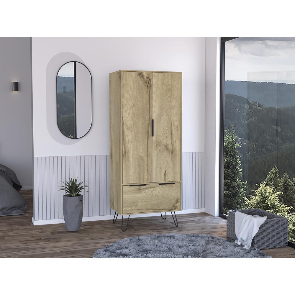 DEPOT E-SHOP Jane Closet-One Drawer, Two Door Cabinet, Four Steel Legs-Light Oak, For Bedroom. Picture 5