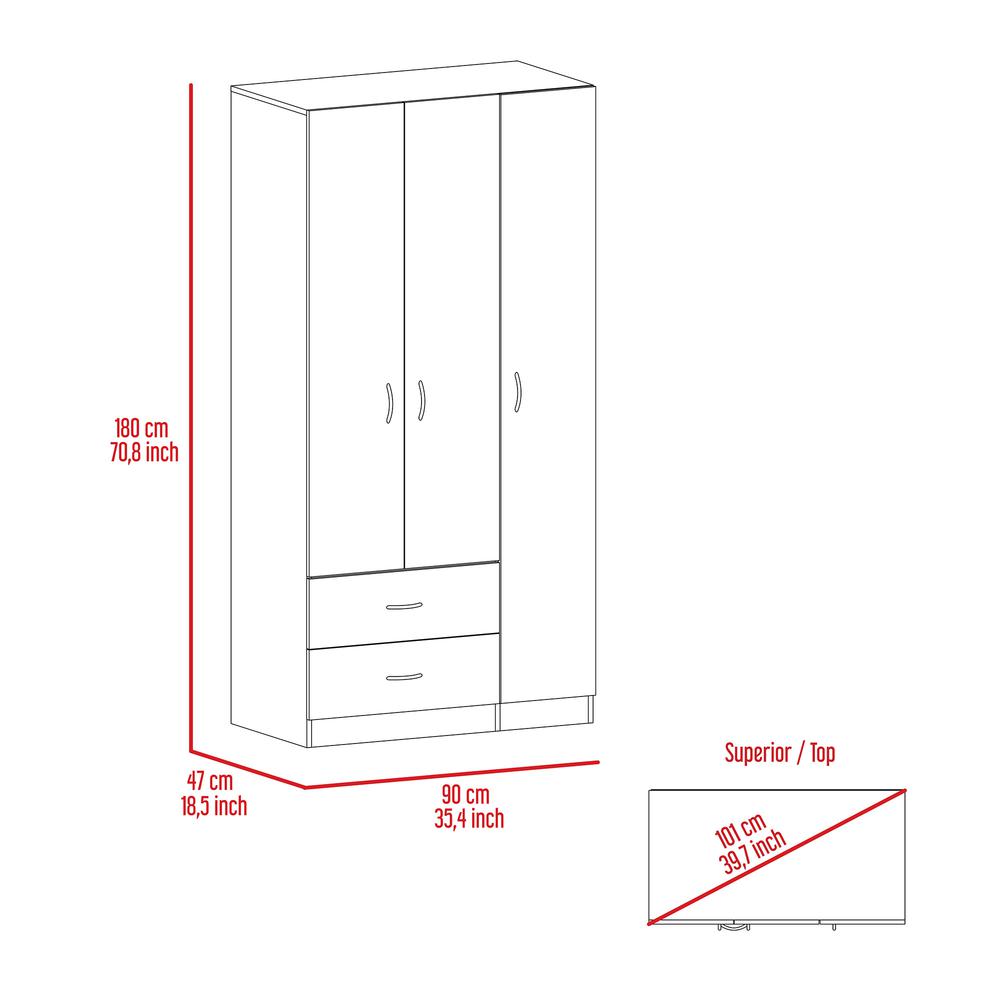 Bosko 3 Door Armoire White. Picture 6