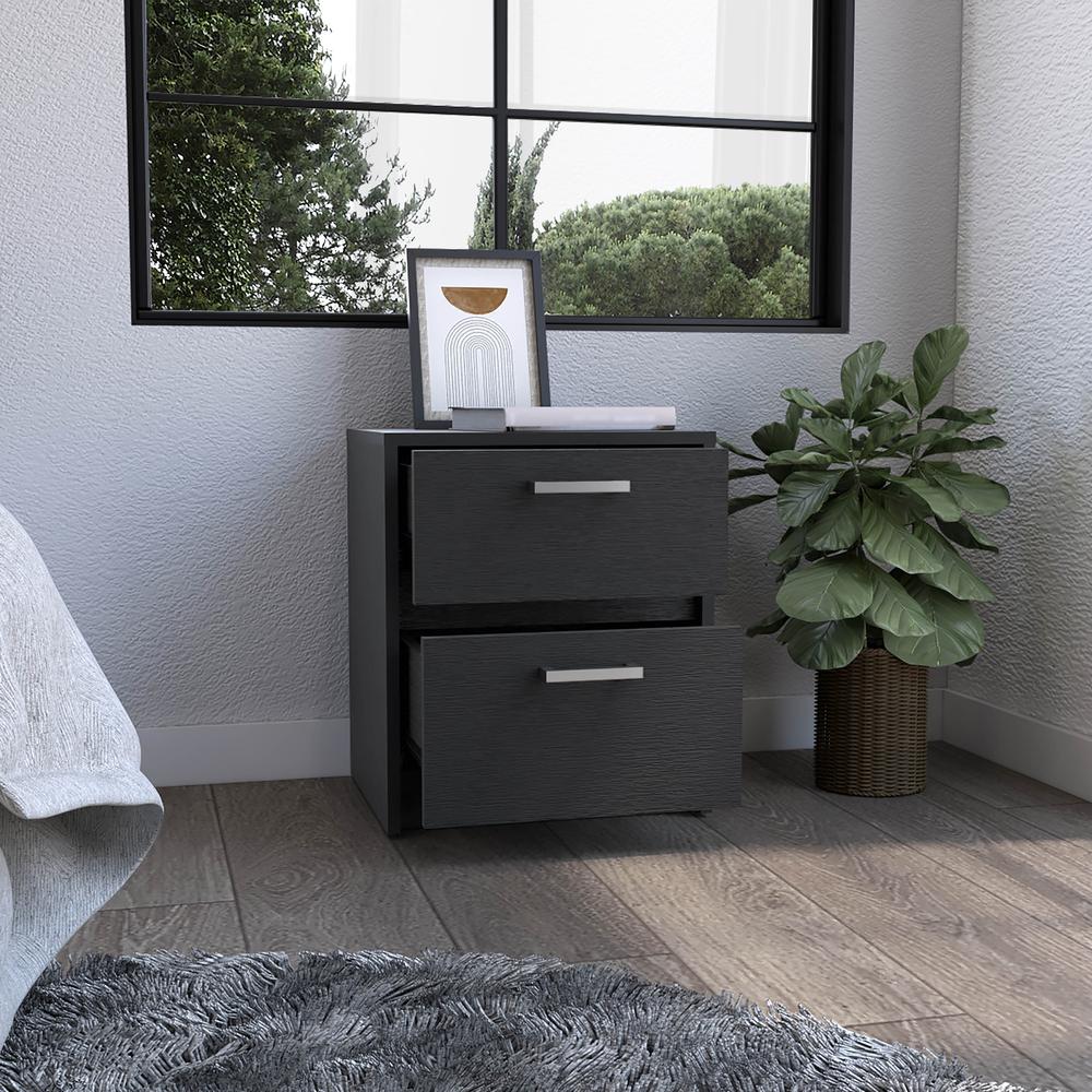 DEPOT E-SHOP Bethel 2 Drawers Nightstand with Handles, Black. Picture 4