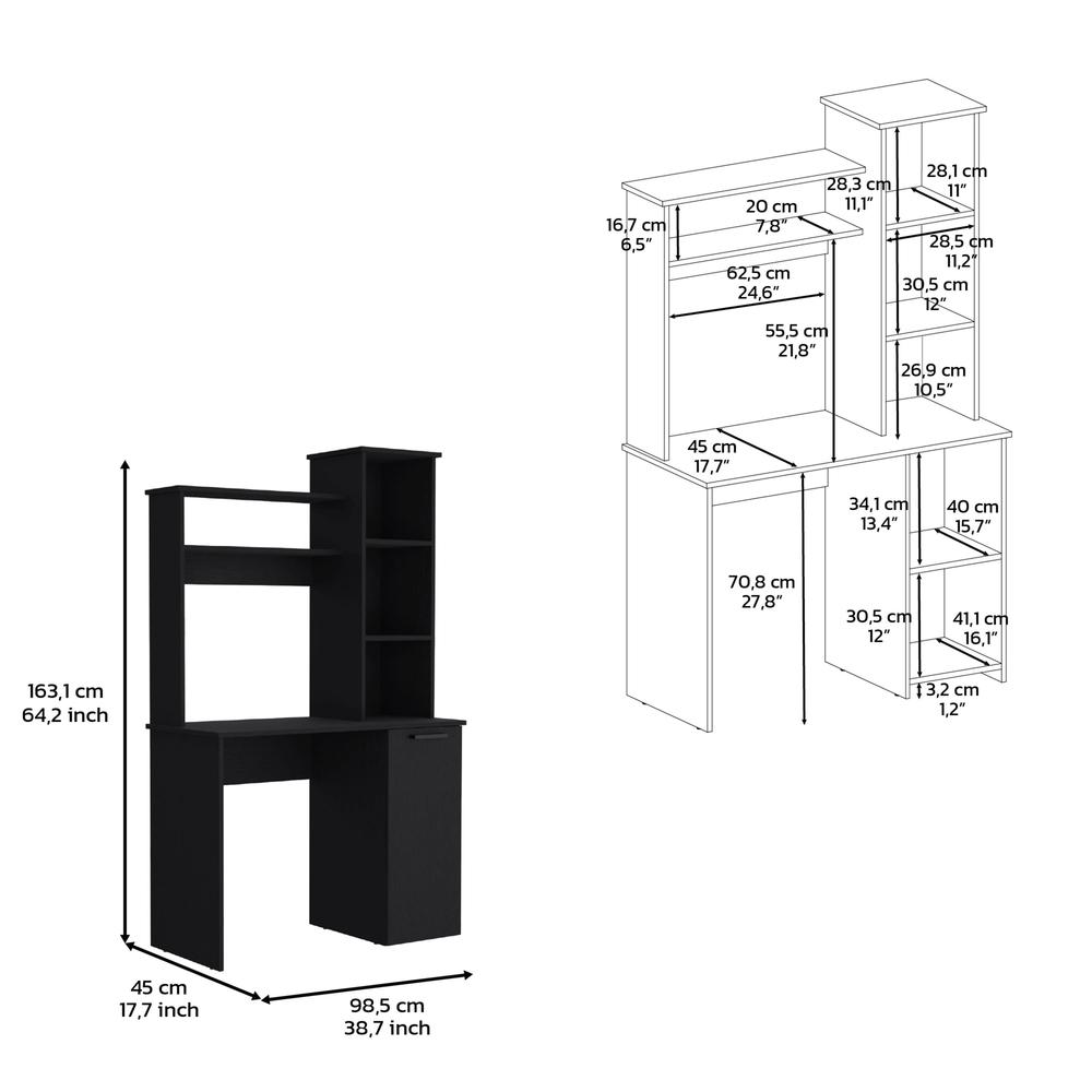 Computer Desk with Ample Work Surface, Hutch Storage and Single Door Cabinet. Picture 4