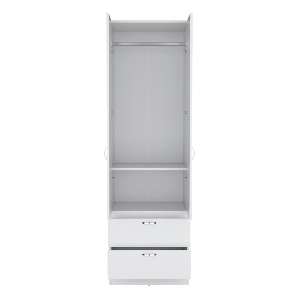 Armoire Wardrove 76" H, Hanging Rod, 2 Drawers, 1 Shelf, White. Picture 2