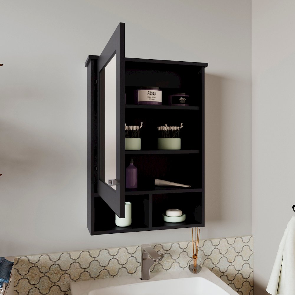 Anamoose Medicine Cabinet with 5 Shelves, 1 Door, and 1 Mirror, Black Wengue. Picture 7