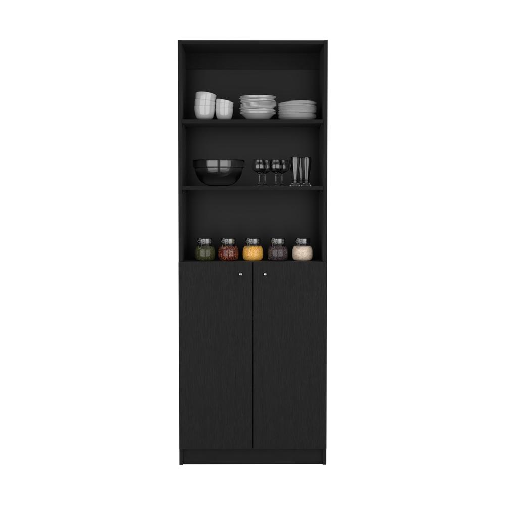 Vinton 2-Door Bookcase with Upper Shelves, Black. Picture 3