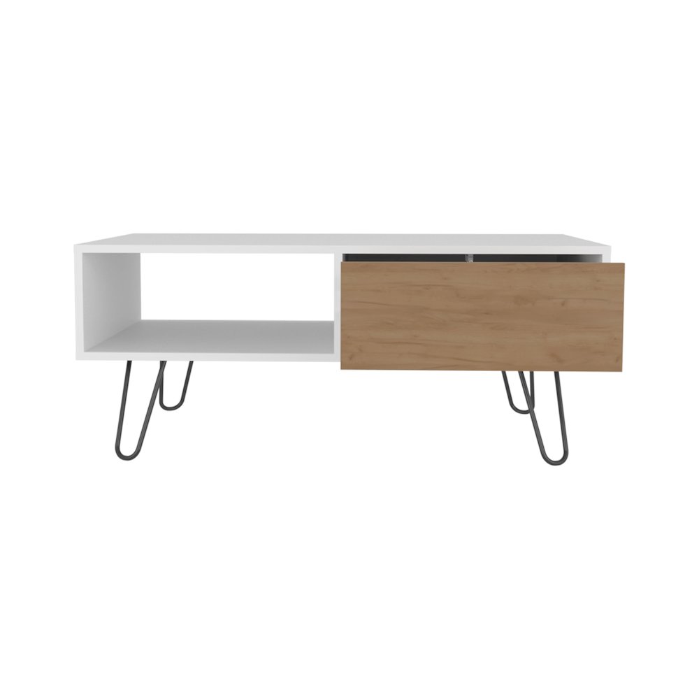 Ranlo Coffee Table, 1 Drawer, 1 Shelf, White / Natural Oak. Picture 3