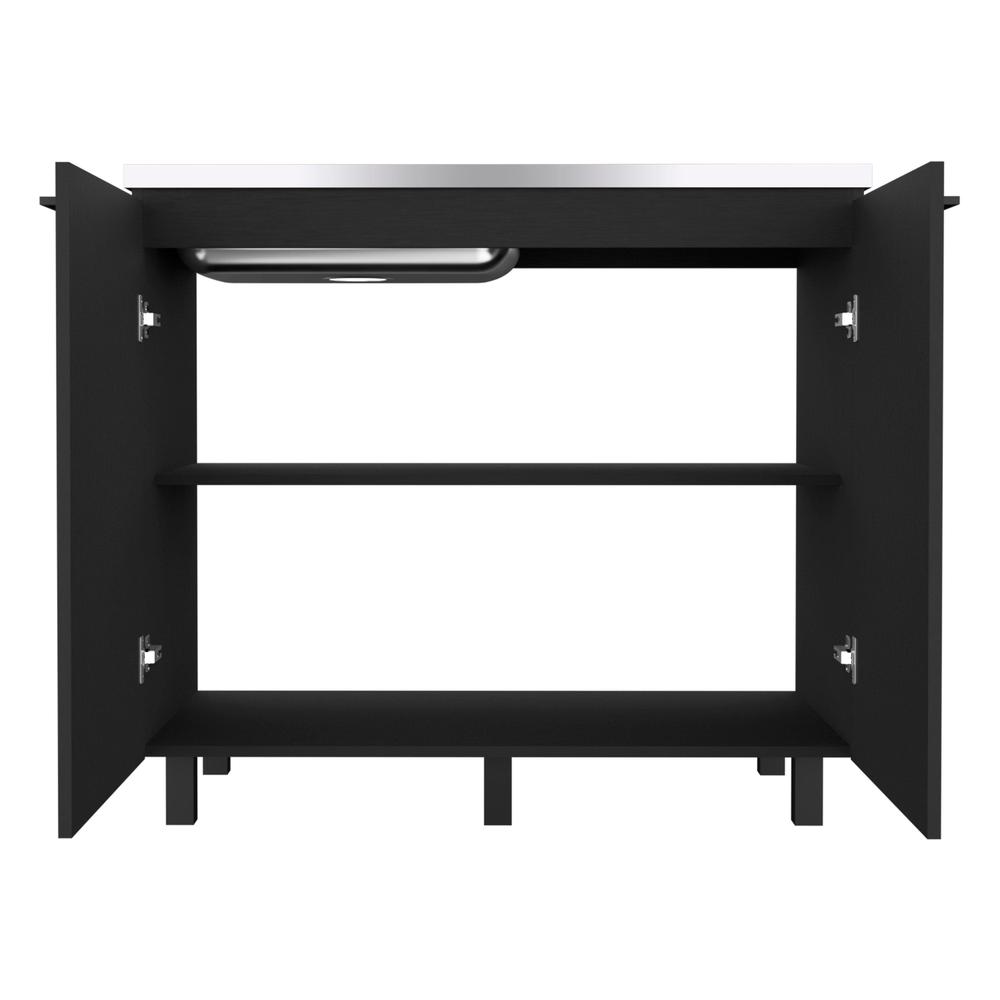 DEPOT E-SHOP Salento 2 Freestanding Utility Base Cabinet with Stainless Steel Countertop and 2-Door, Black. Picture 1