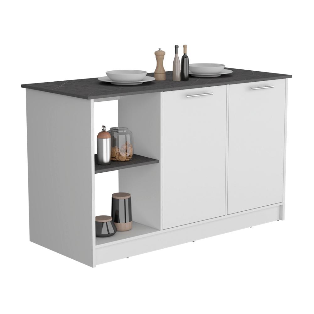 Kitchen Island with Large Countertop, Shelves and Double Door Cabinet. Picture 3