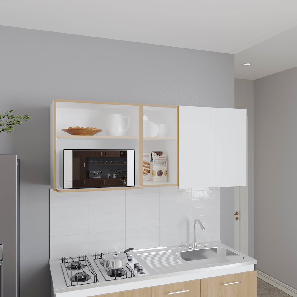 Sidman Wall Cabinet, 2 Doors, 4 Shelves, White / Natural Oak. Picture 6