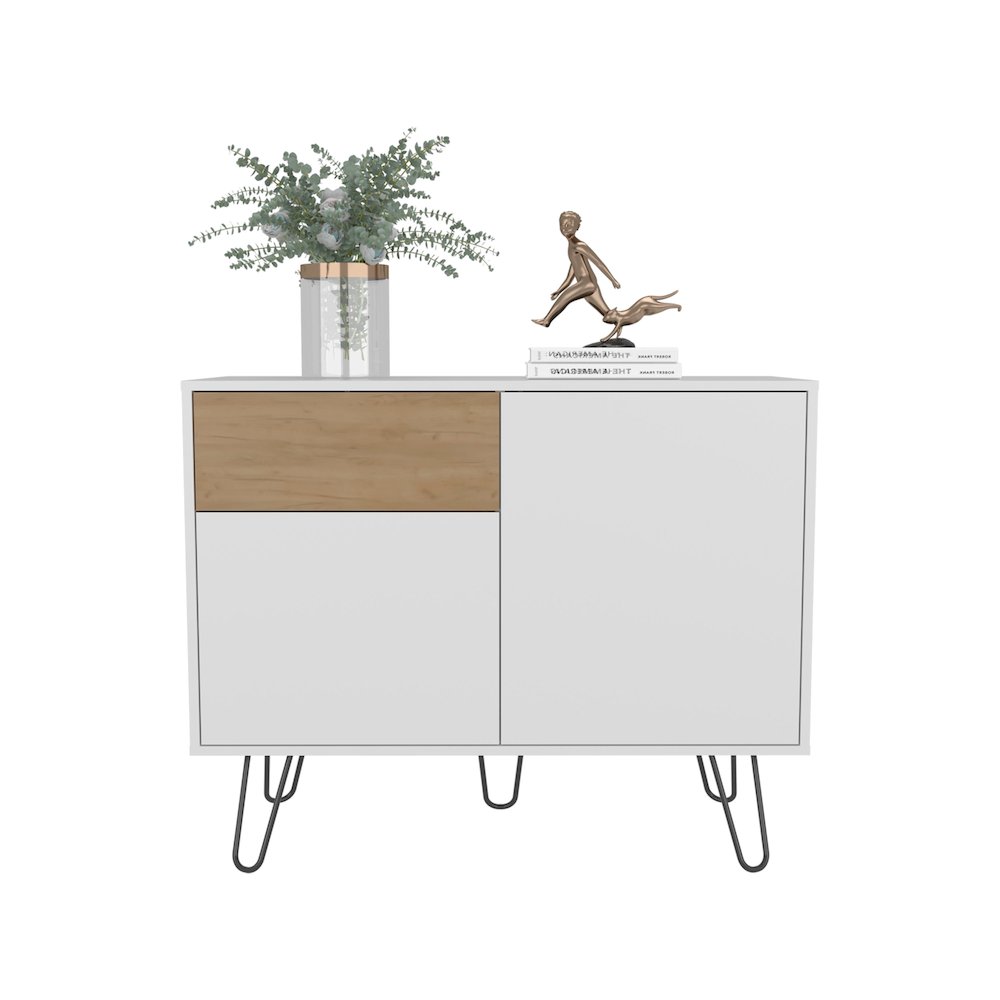 Chelan Sideboard, 2 Doors, 1 Drawer, 4 Shelves, White / Natural Oak. Picture 4