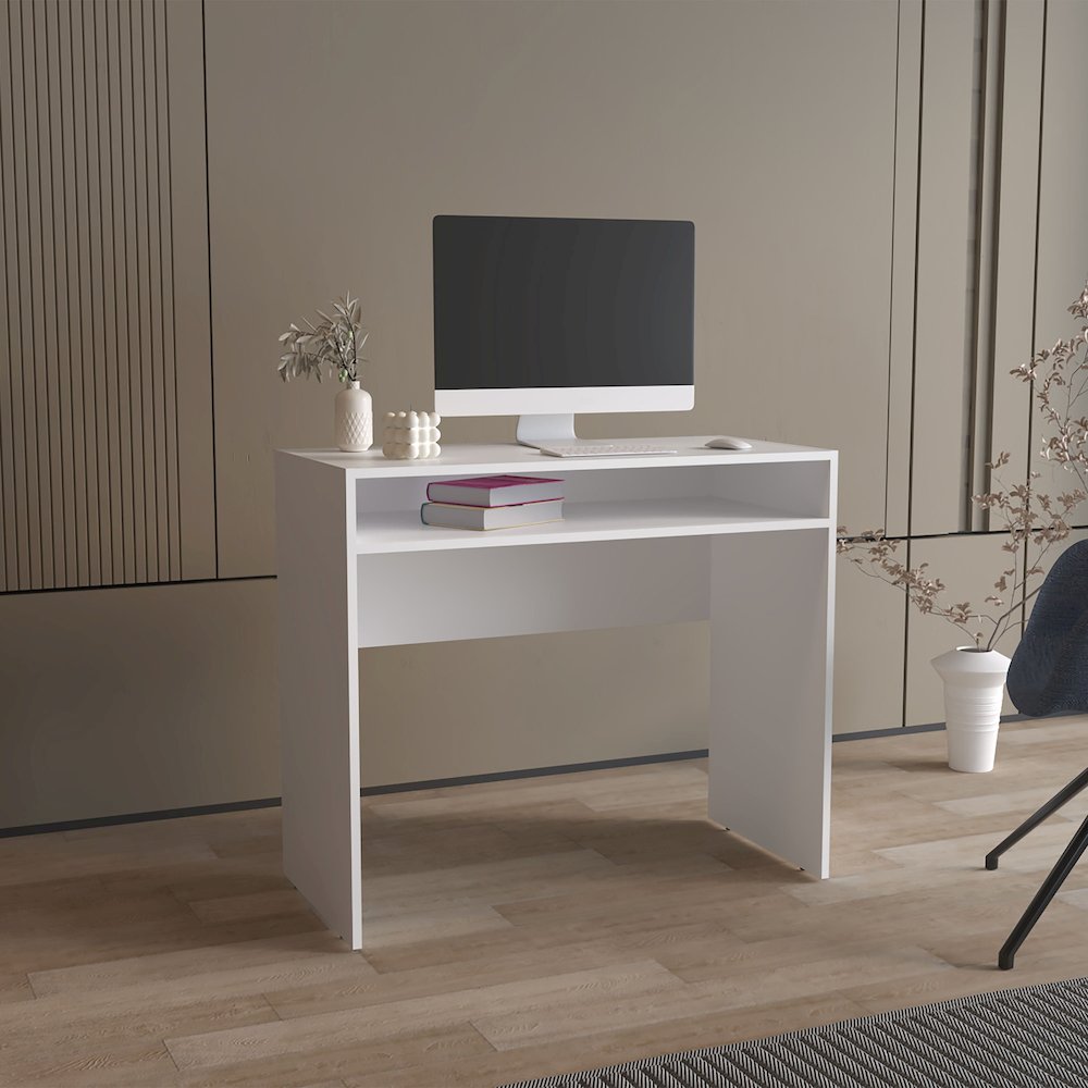 Craig Computer Desk with 1 Shelf, White. Picture 5