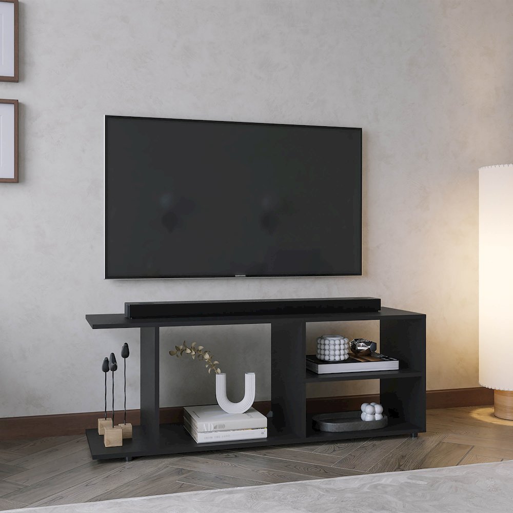 Sudley Entertainment Center with 4 Shelves and 4 Legs, Black. Picture 5