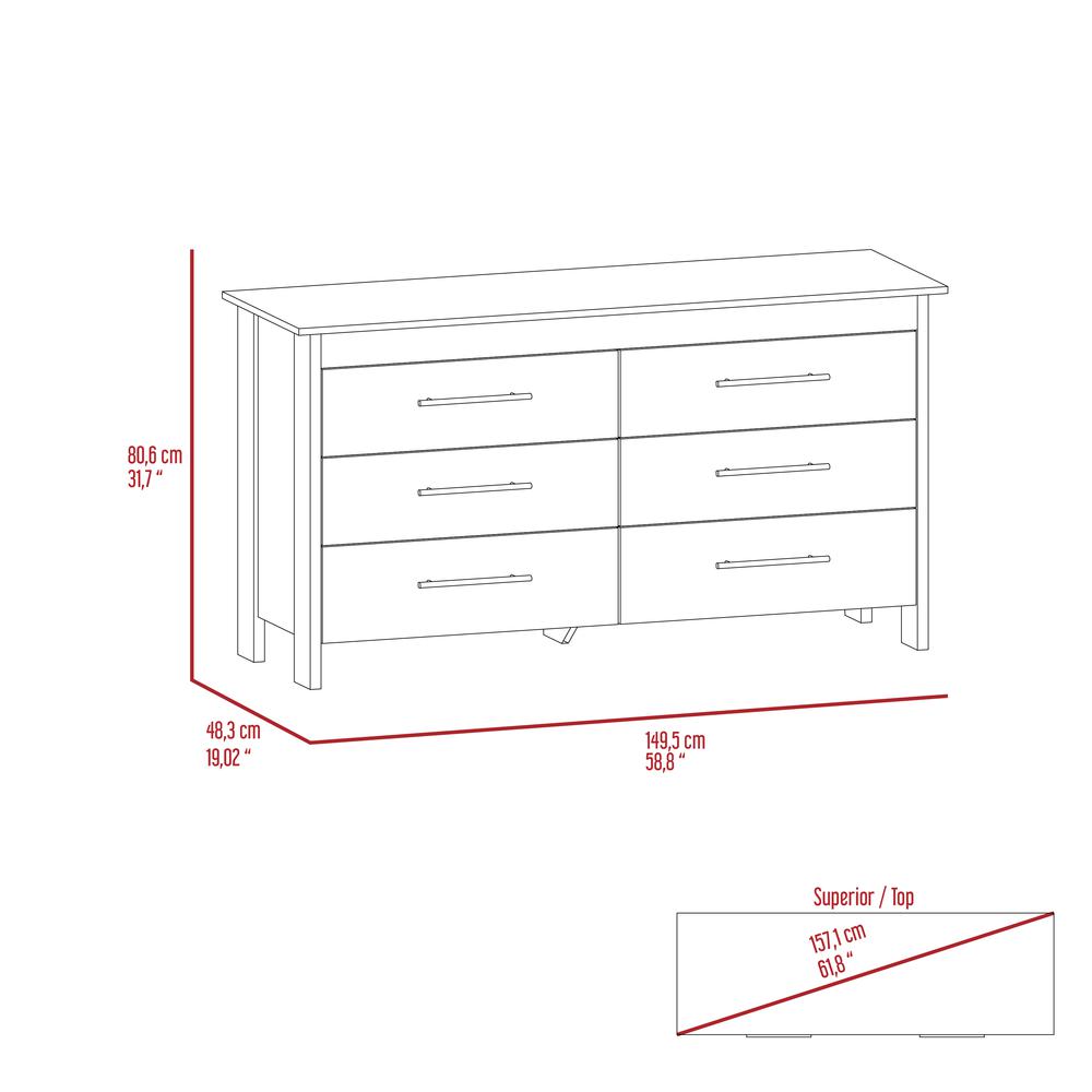 Paris 6 Drawer Double Dresser - White. Picture 7