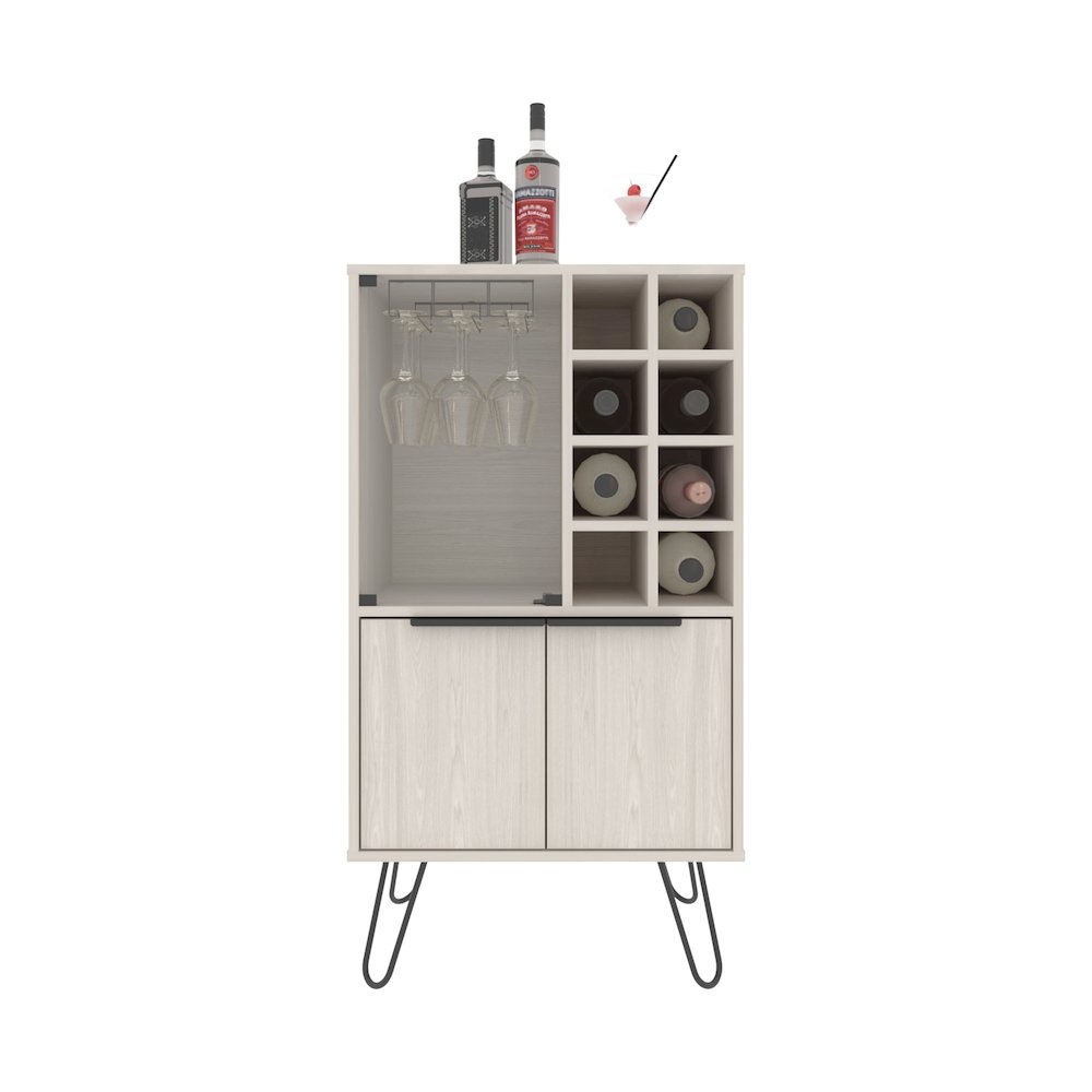 Lutak Bar Cabinet with 2 Doors, 9 Shelves, and 1 Glass Panel, White Washed Oak. Picture 1