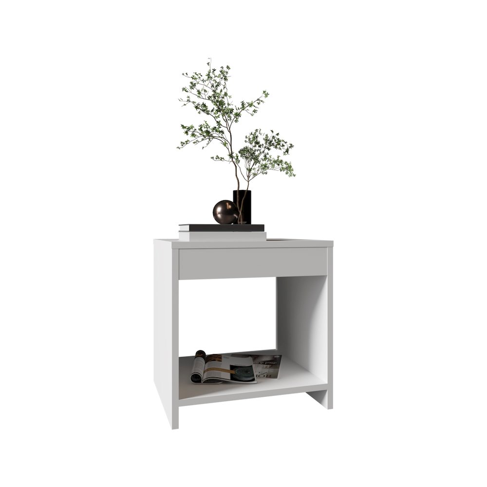 Night Table 1 spacious Shelf, White. Picture 5