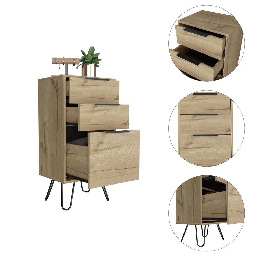 DEPOT E-SHOP Valerian Light Dresser- Countertop,Three Drawers, Four Steel Legs-Light Oak, For Bedroom. Picture 2