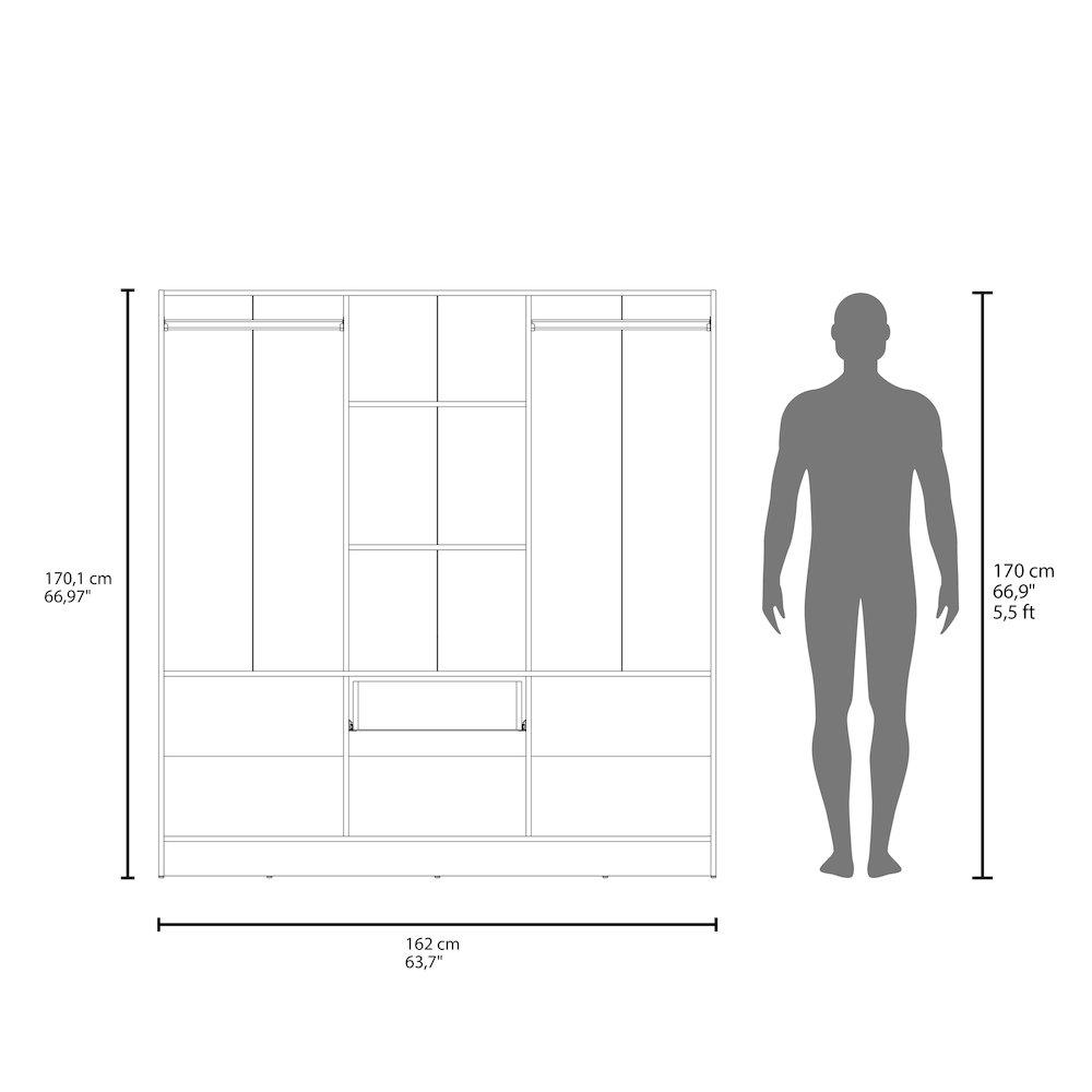 Kibo 6 Doors Armoire, One Drawer, Rod, Seven Interior Shelves, White. Picture 4