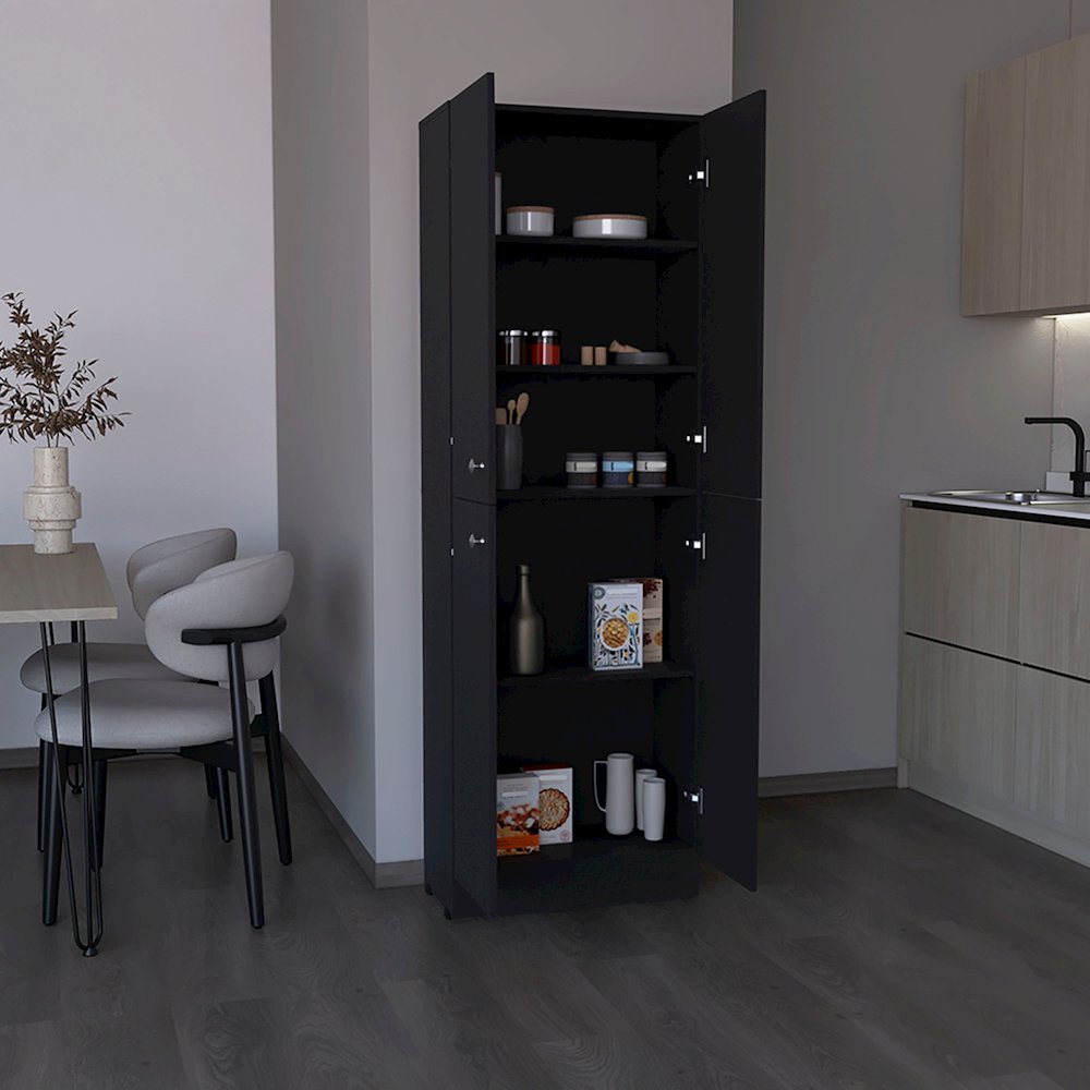 Kitchen Pantry 71" H, 4 Doors, 5 Adjustable Shelves, Laundry, Black. Picture 5