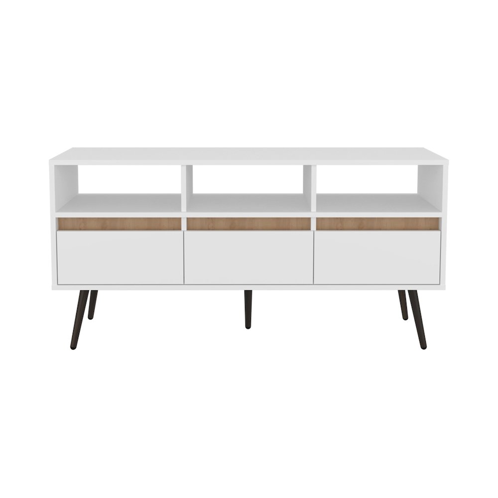 Barrow TV Stand, 3 Drawers, 3 Shelves, White / Natural Oak. Picture 1