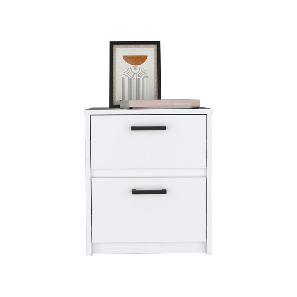DEPOT E-SHOP Bethel 2 Drawers Nightstand with Handles, White. Picture 2