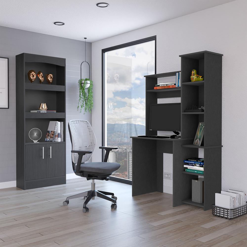 Detroit 2 Piece Office Set, Dozza Bookcase + Aramis Desk, Black. Picture 6