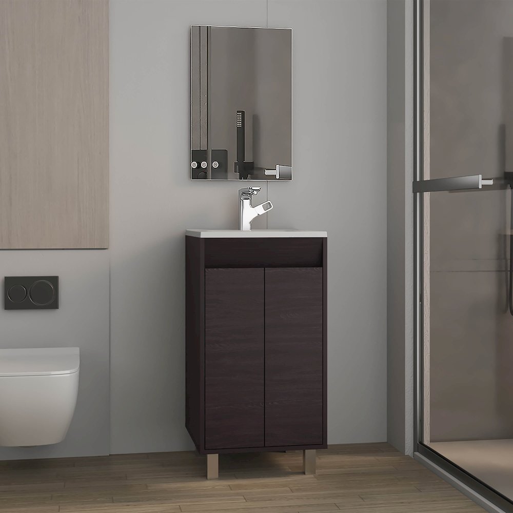 Ingold Bathroom Set, Cabinet with Sink, 2 Doors, 4 Legs, 2 Shelves, 1 Mirror. Picture 7
