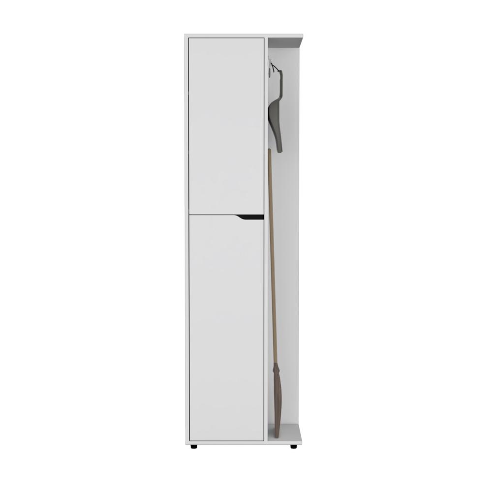 Storage Closet with One Door, Four Shelves and Broom and Mop Holder,White. Picture 4