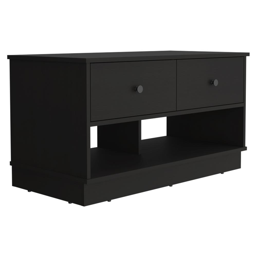DEPOT E-SHOP Uranus Storage Bench-Two Drawers, Two Open Shelves-Black, For Bedroom. Picture 1