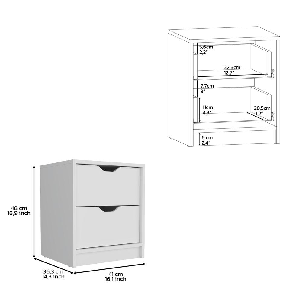 DEPOT E-SHOP Houma Double Drawer Nightstand, Bedside Table, White. Picture 3