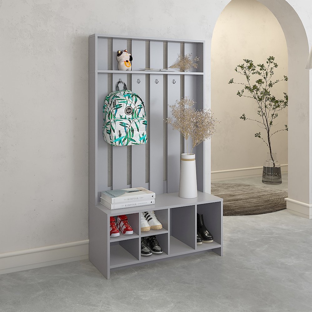 Norton Hall Tree with 7 Shelves, Smokey Gray. Picture 5