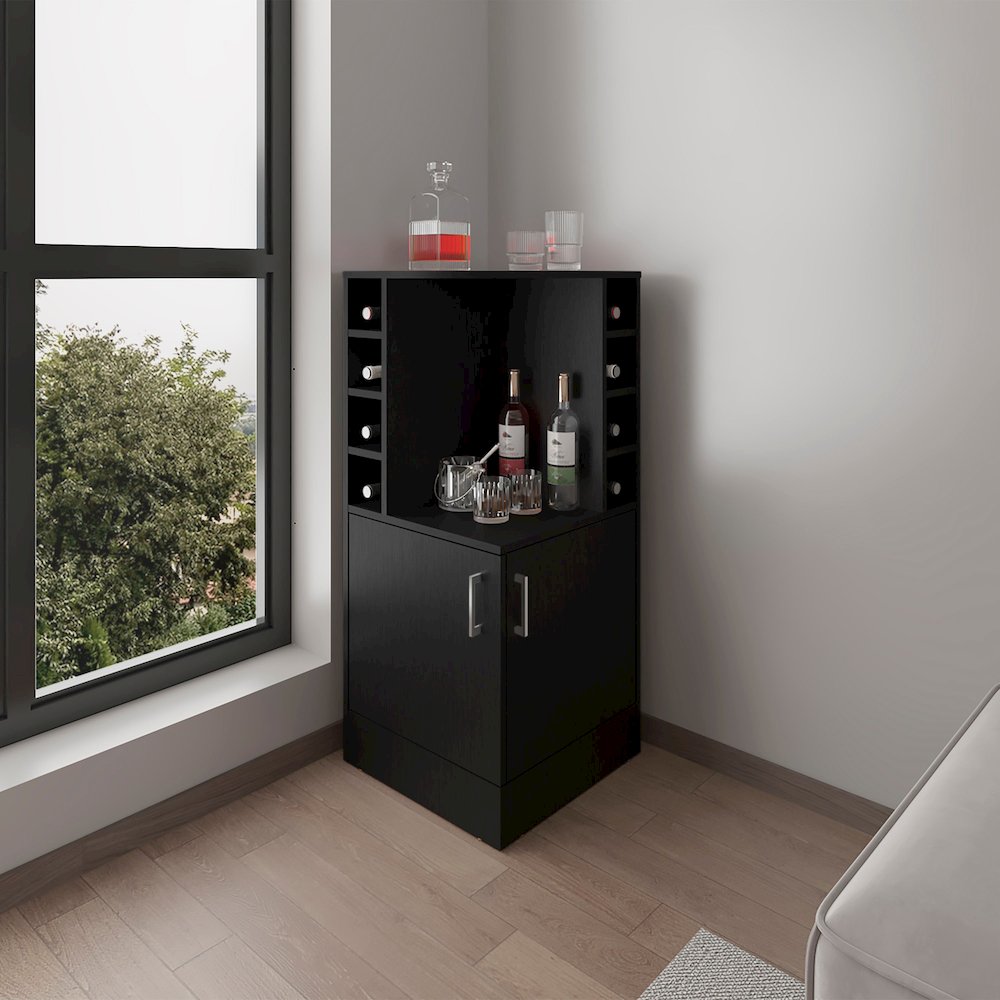 Norwich Bar Cabinet, 2 Doors, 8 Wine Bottle Compartments, Black Wengue. Picture 6