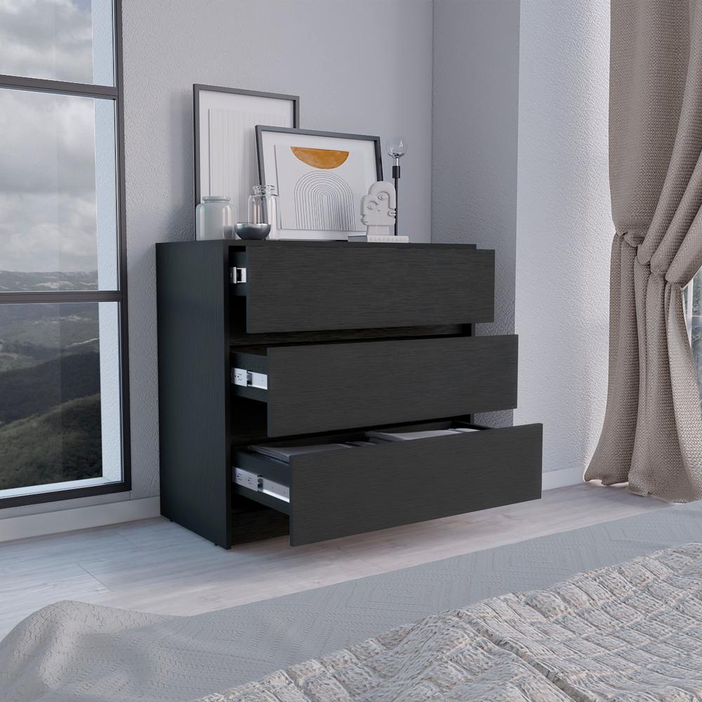 DEPOT E-SHOP Palmer 3 Drawers Dresser, Chest of Drawers, Black. Picture 4