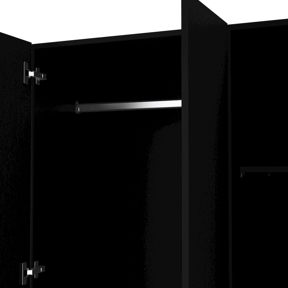 Twardrobe with 3 doors, one with mirror, two drawers, four shelves,Black. Picture 3