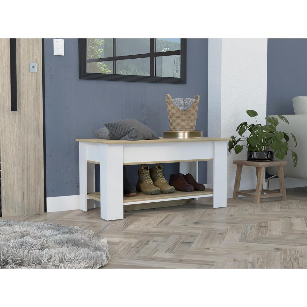 DEPOT E-SHOP Saturn Storage Table, One Flexible Table Shelf, Four Legs, Low Shelf, Internal Storage-Light Oak/White, For Bedroom. Picture 5
