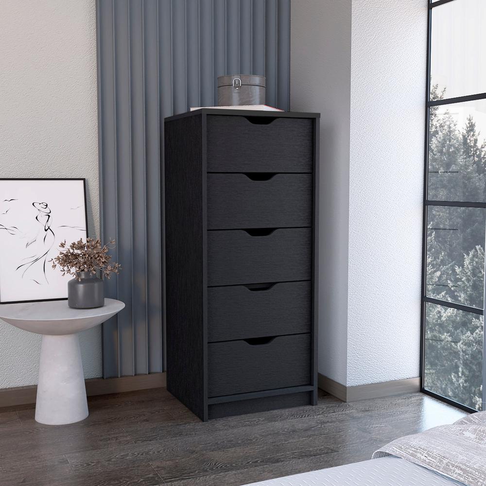 DEPOT E-SHOP Houma 5 Drawers Narrow Dresser, Slim Storage Chest of Drawers, Black. Picture 5