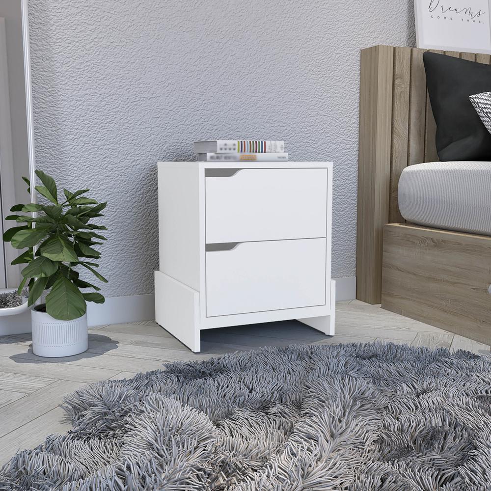 Haines Nightstand with 2-Drawers, End Table with Sturdy Base, White. Picture 5