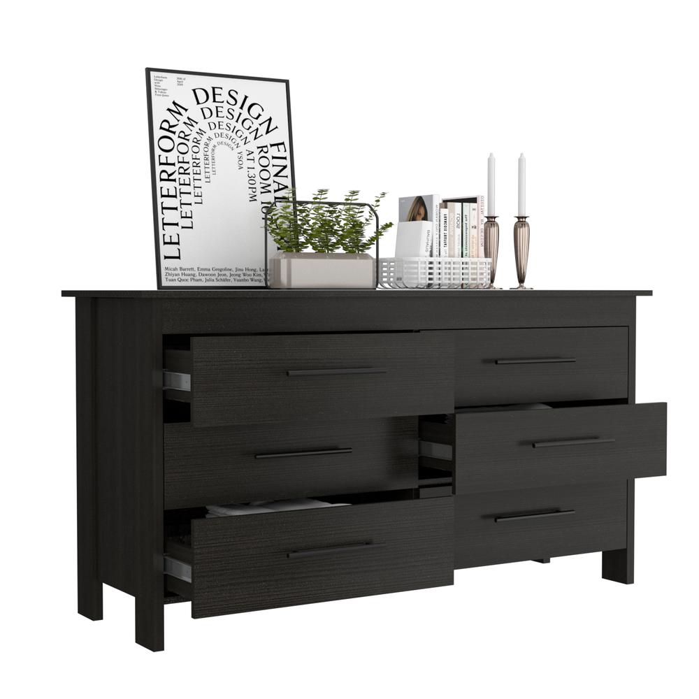 Paris 6 Drawer Double Dresser - Black. Picture 3